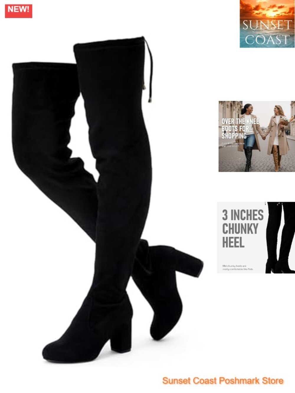 Faux Suede Over the Knee Boots Block Heel Round Toe